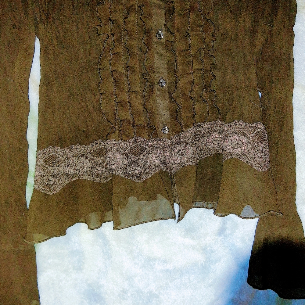 Sheer Blouse with Ruffles - Picture 2 of 5